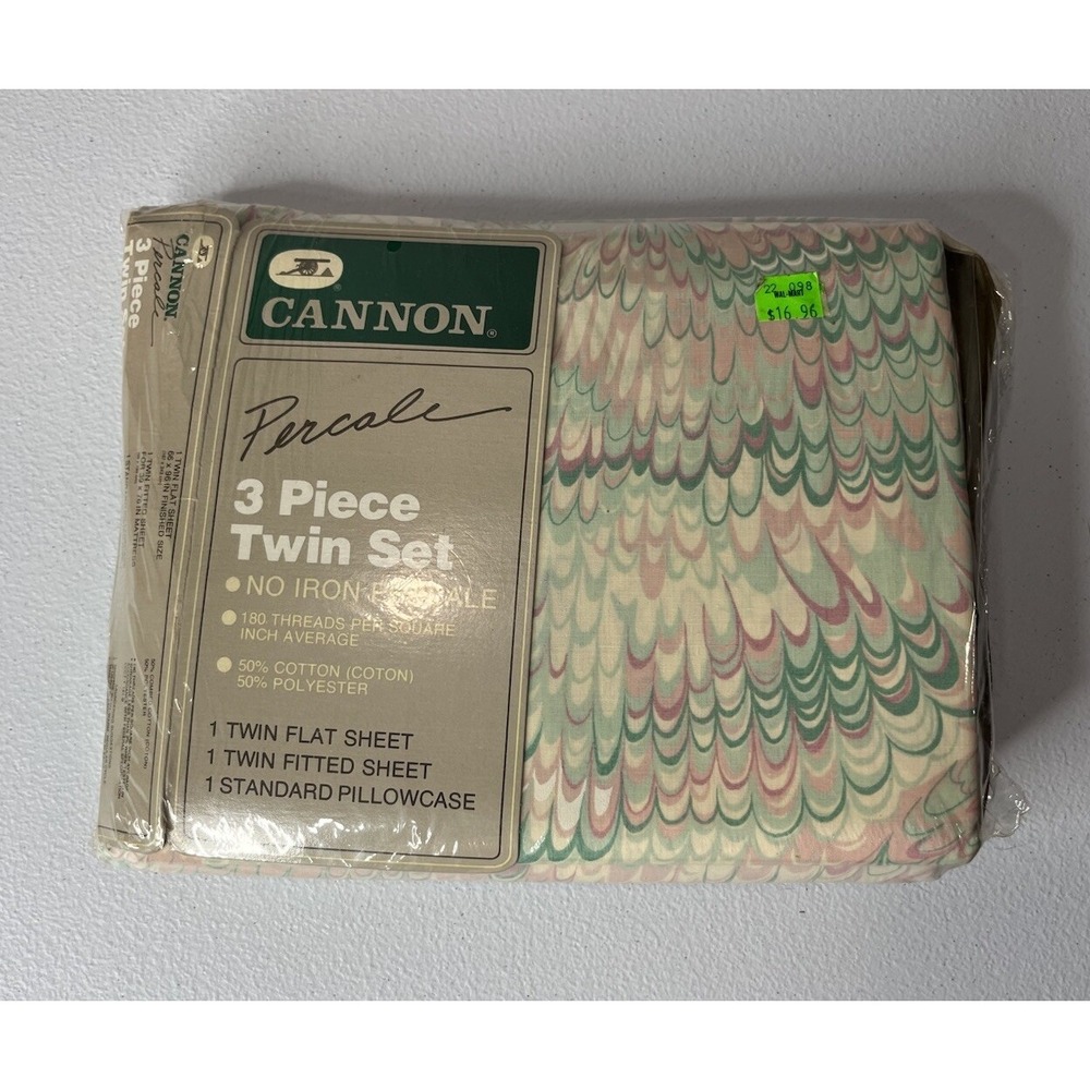 Cannon‎ Percale 3 Piece Twin Sheet Set Trinity Print Pink Green MCM